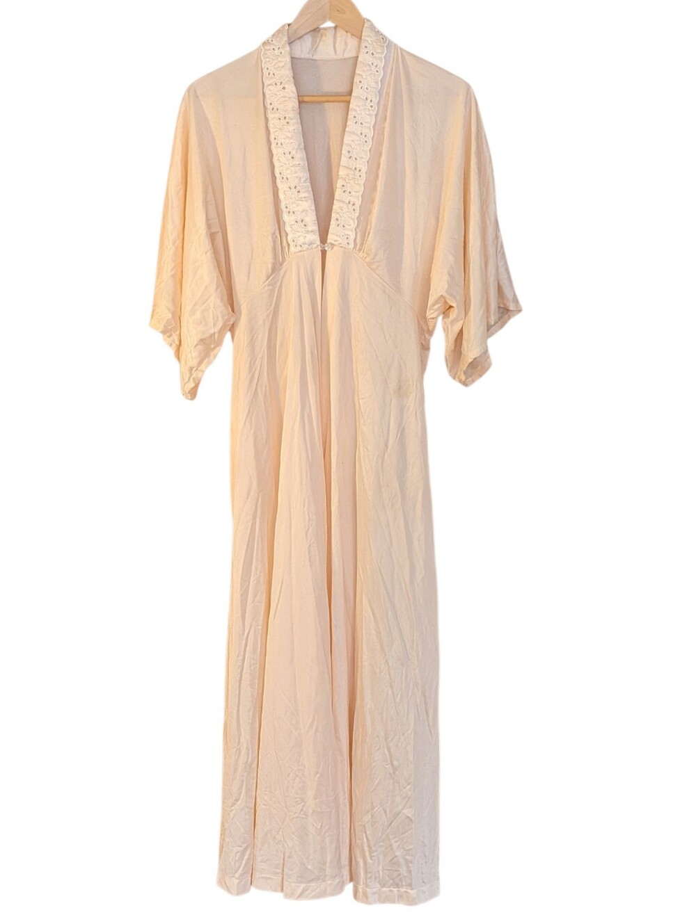Light Peach Satin Lace Trim Long Robe Women’s Sleepwear Small Loungewear Nylon